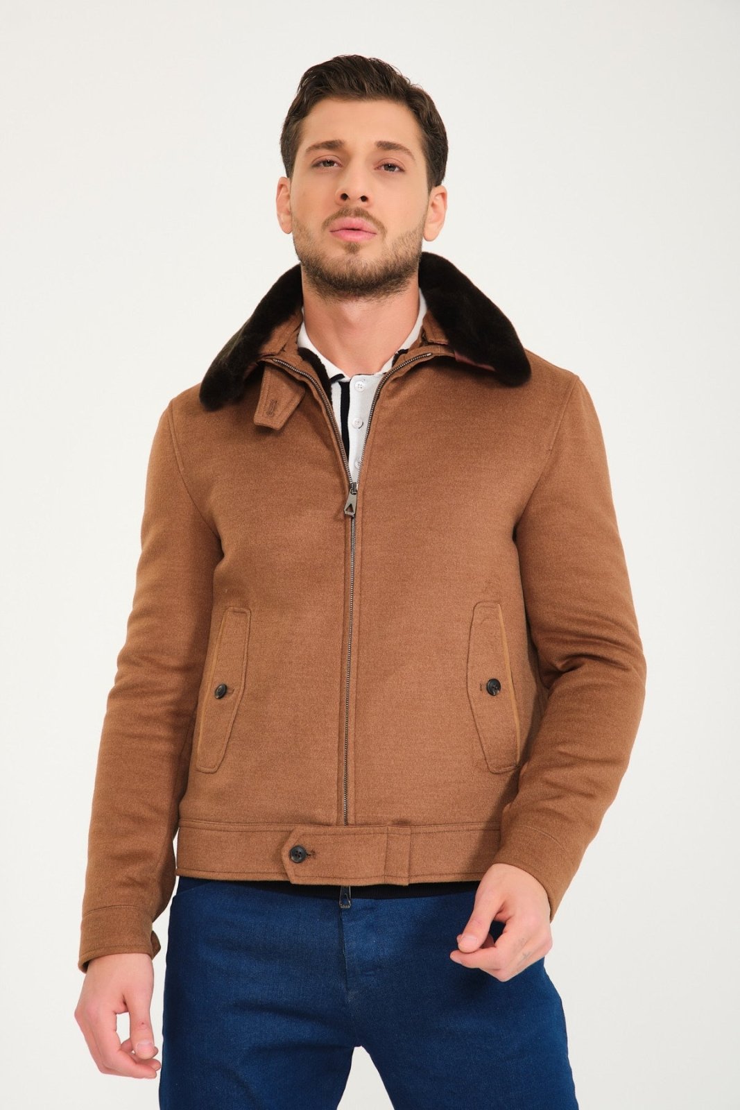 Light Brown Wool & Rex Fur Coat - ADAMO