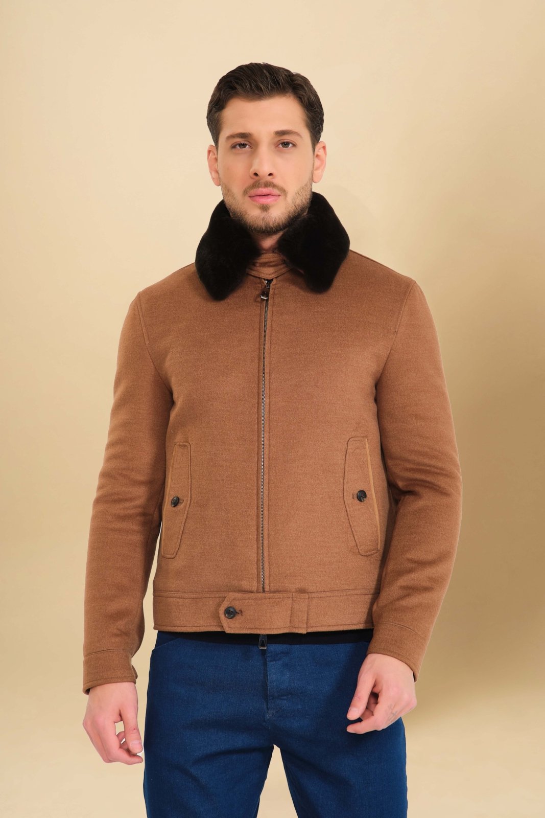 Light Brown Wool & Rex Fur Coat - ADAMO