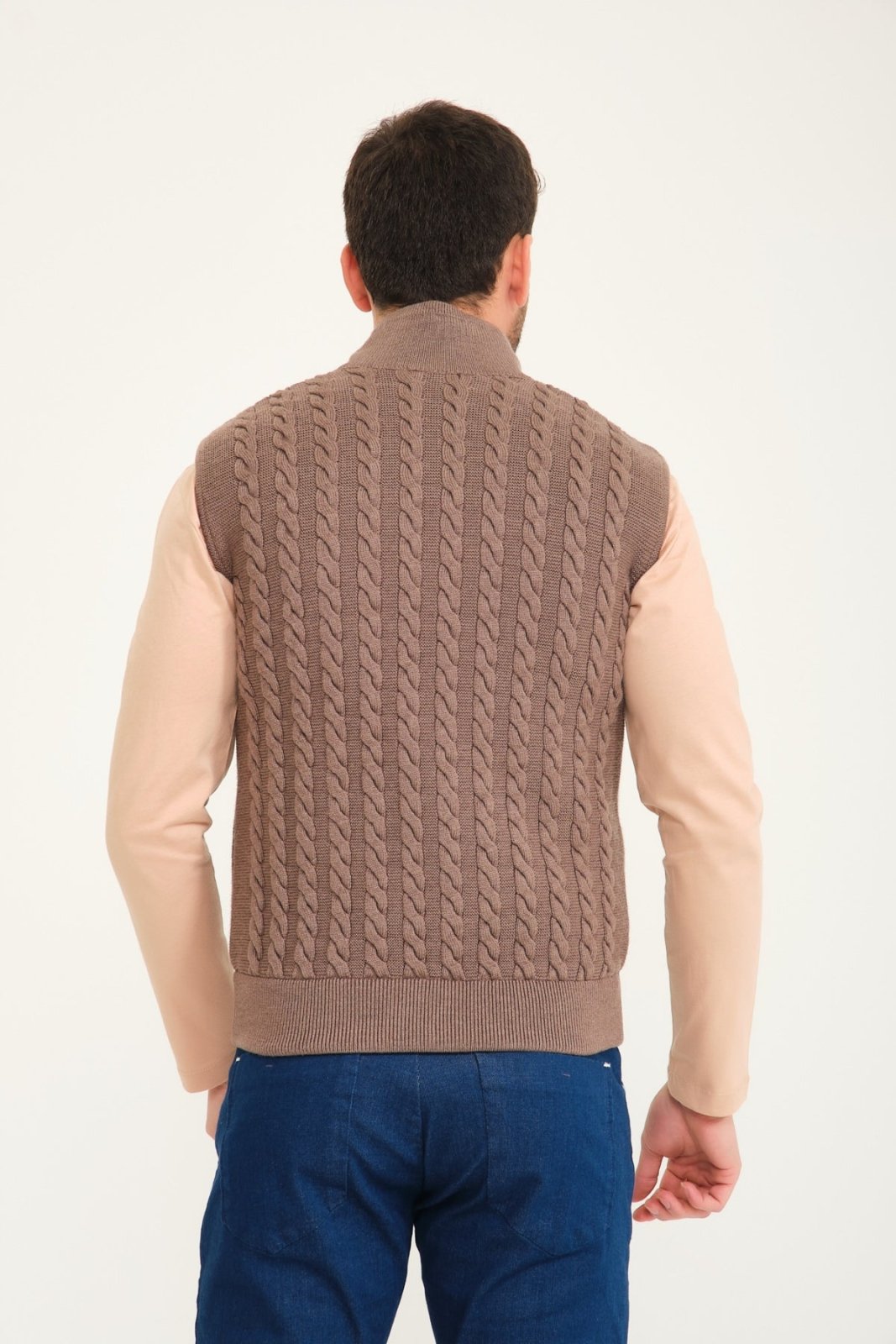 Light Brown Wool & Rex Fur Knit Vest - ADAMO