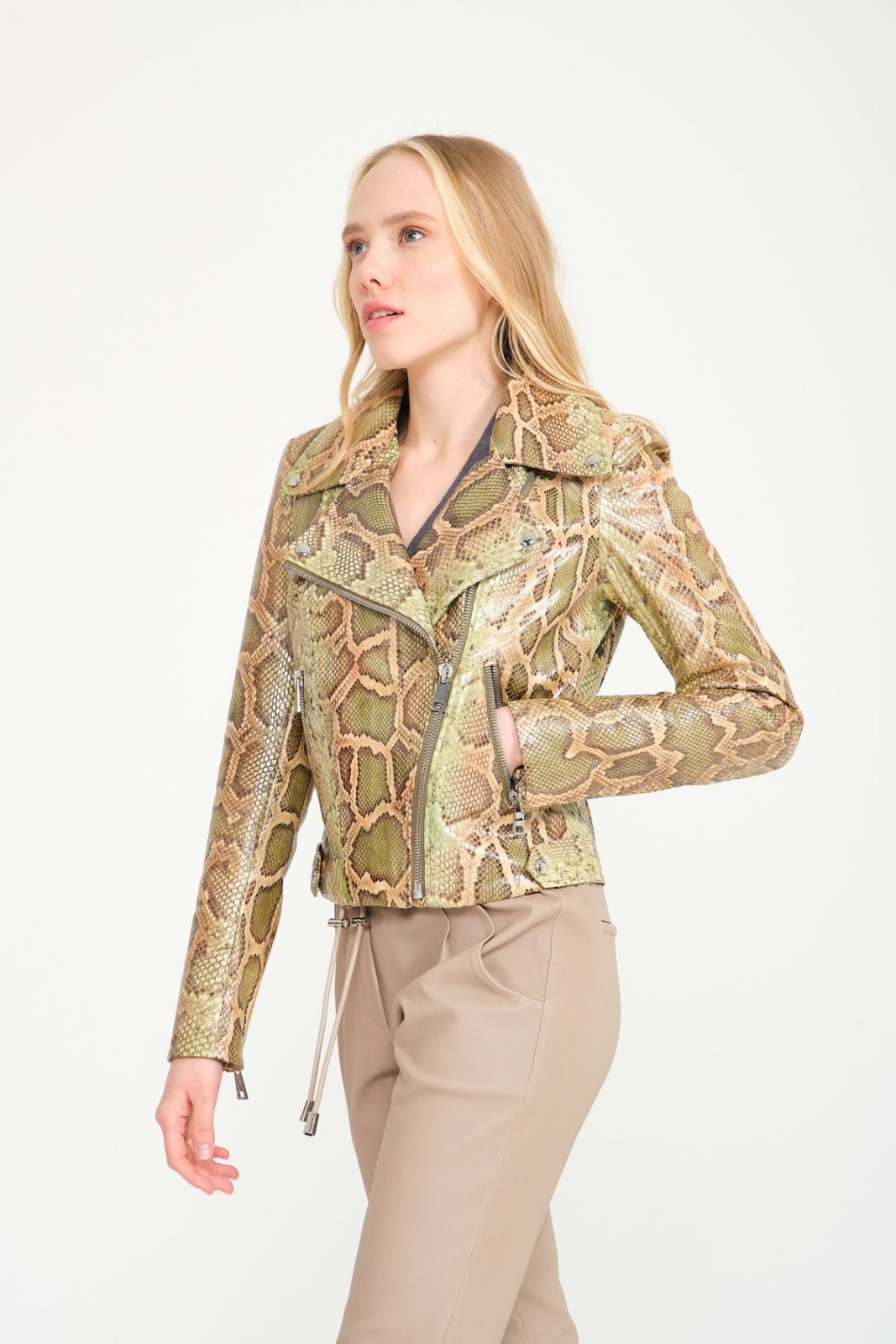 Light Green Python Leather Jacket - ADAMO