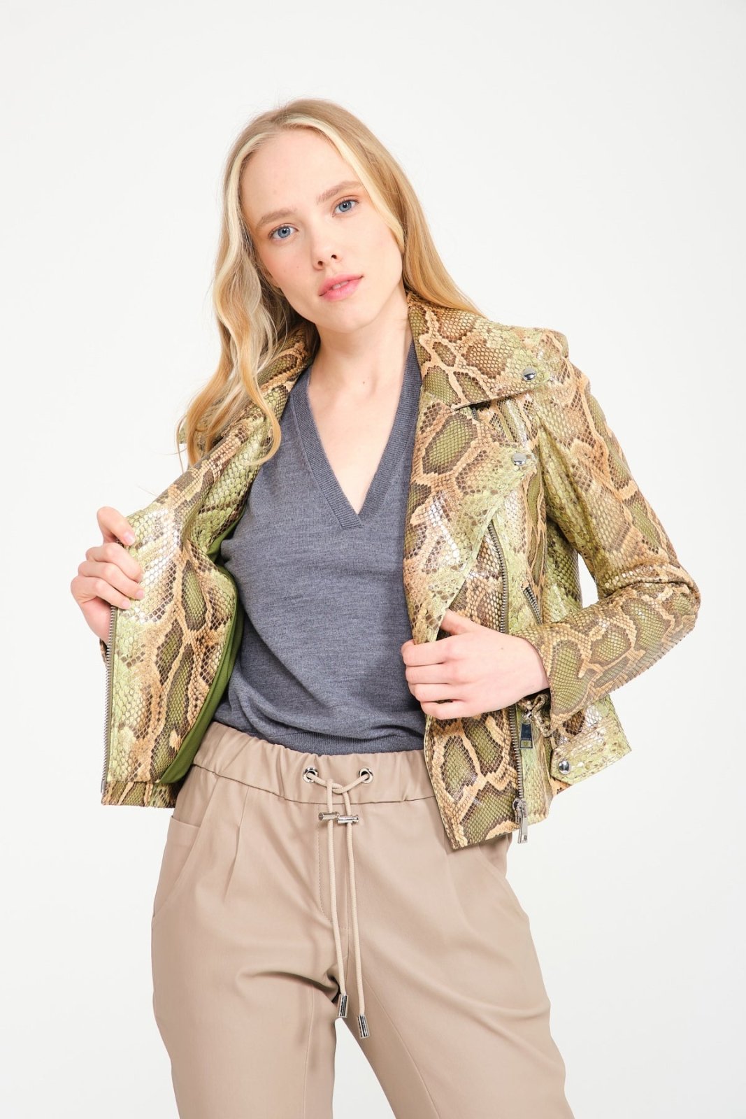 Light Green Python Leather Jacket - ADAMO