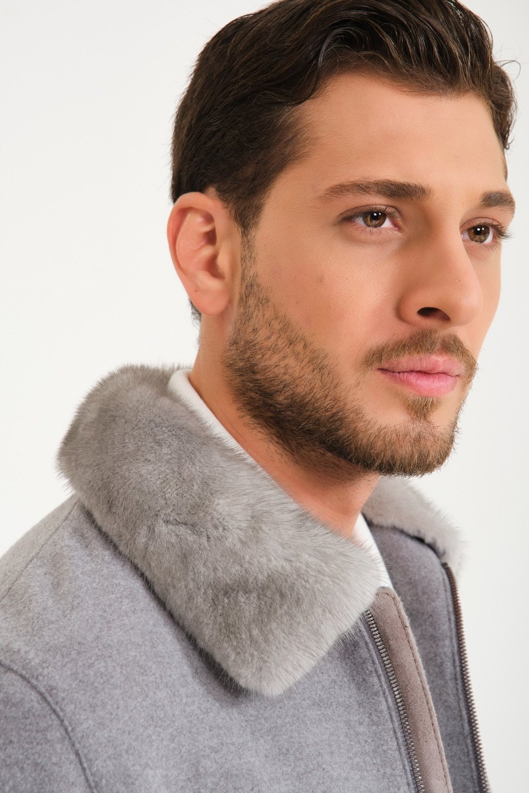 Light Grey Wool & Mink Fur Coat - ADAMO