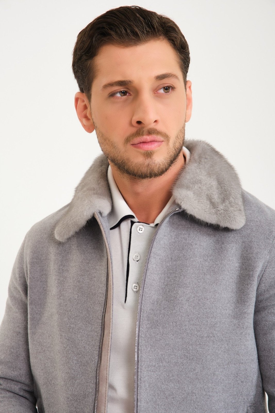 Light Grey Wool & Mink Fur Coat - ADAMO