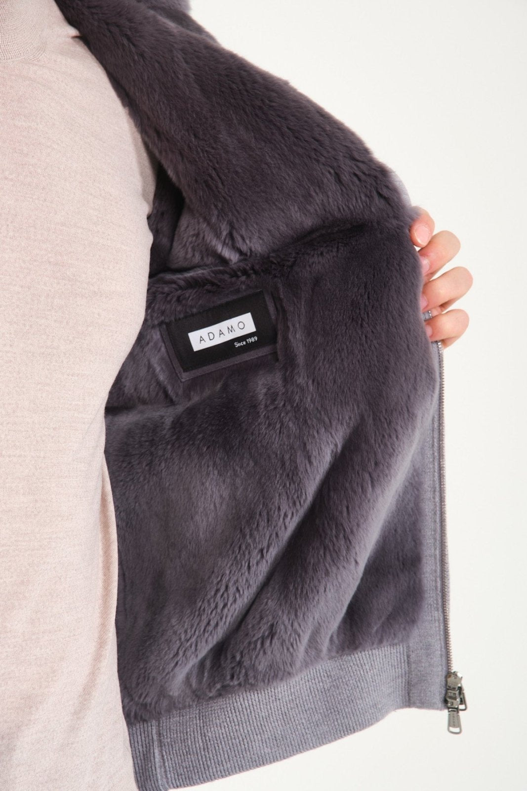 Light Grey Wool & Rex Fur Knit Vest - ADAMO