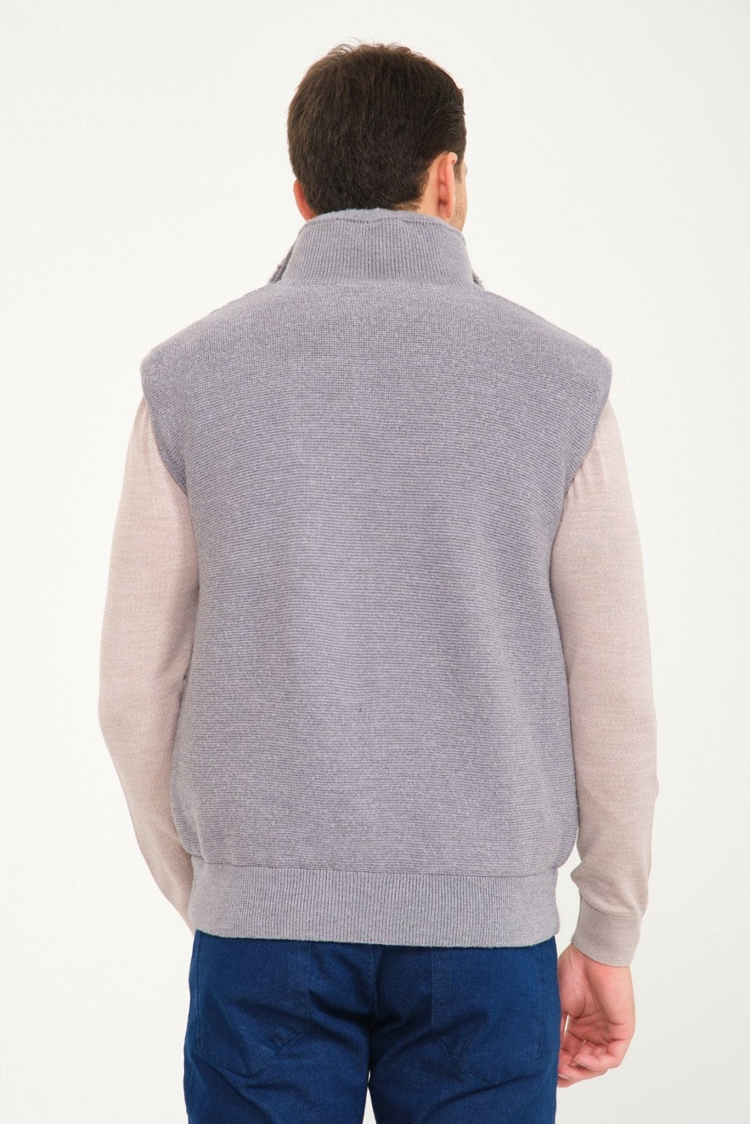 Light Grey Wool & Rex Fur Knit Vest - ADAMO