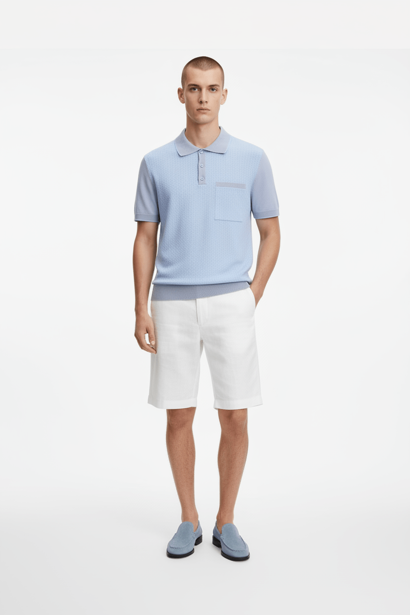Light Sky Blue Cotton Polo Shirt - ADAMO