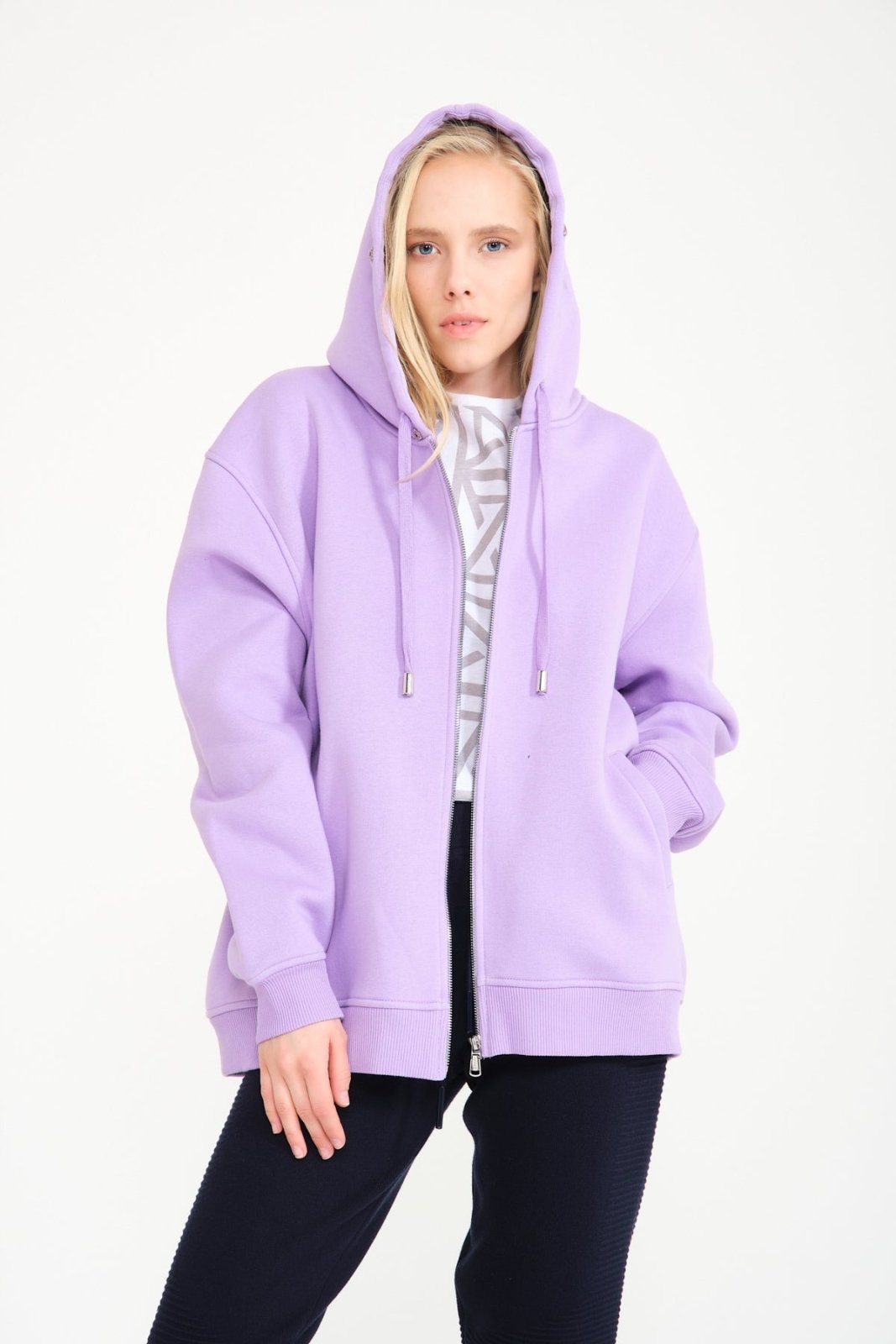 Lilac Chinchilla Fur Lined Zipped Hoodie - ADAMO