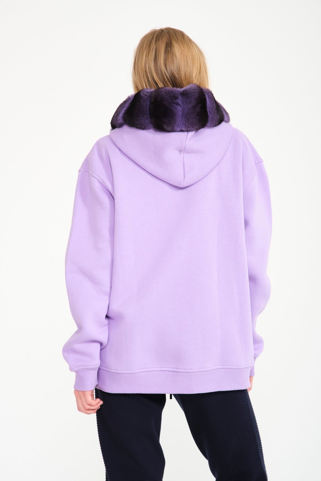 Lilac Chinchilla Fur Lined Zipped Hoodie - ADAMO