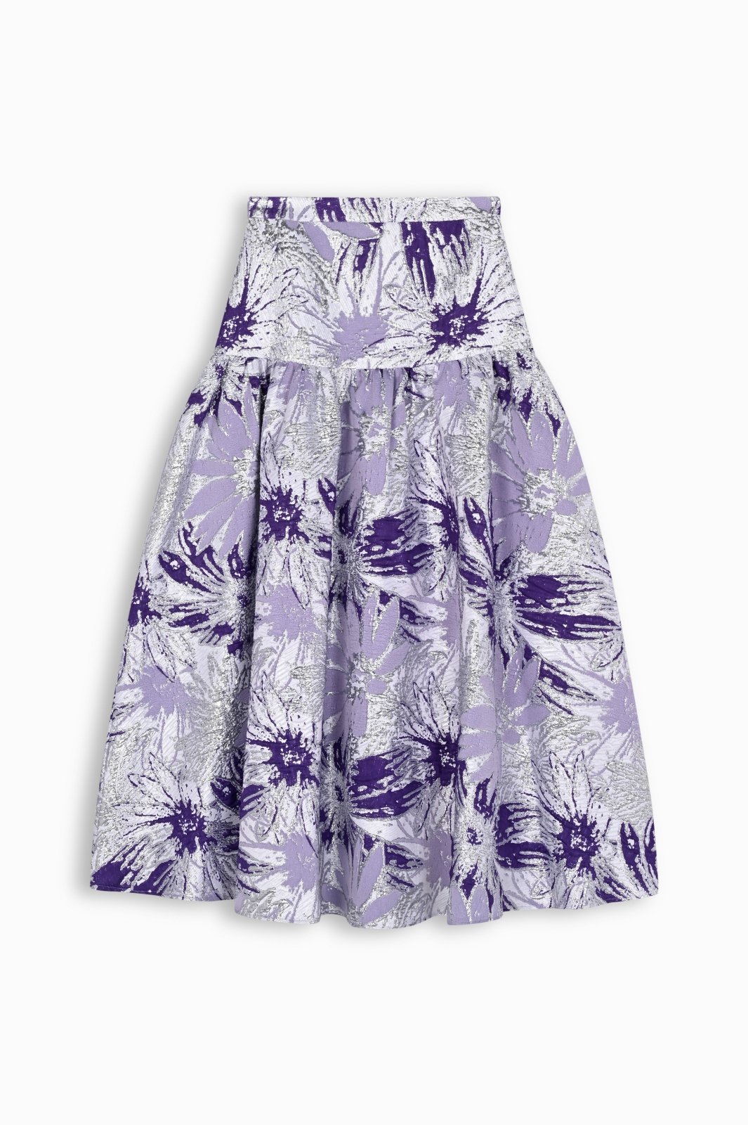 Lilac Floral Brocade Tiered Midi Skirt - ADAMO