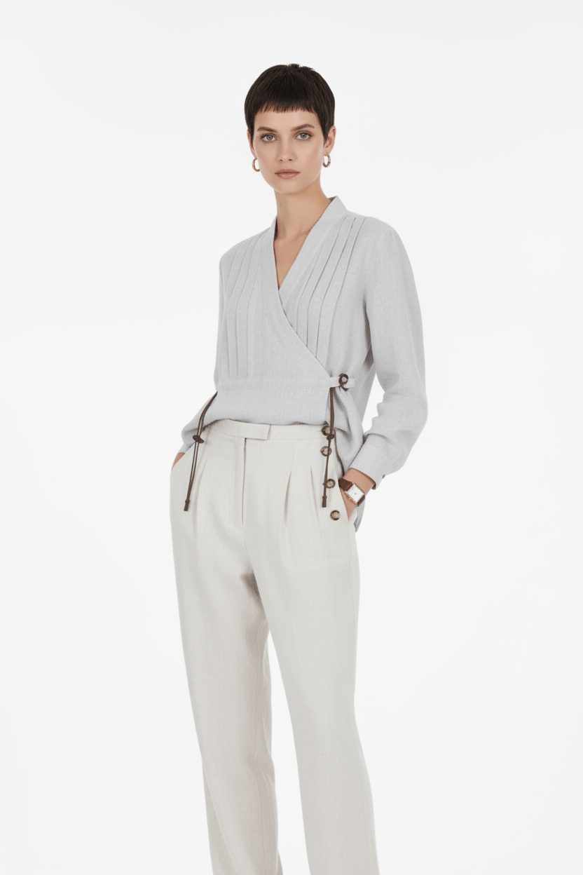 Linen Semi - Grey Blouse - ADAMO