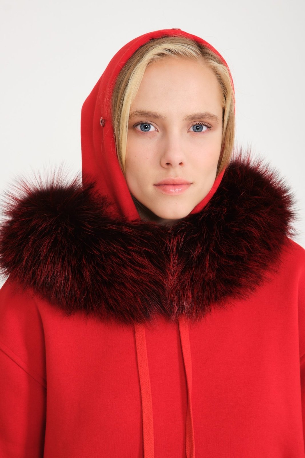 Luxe Cotton Hoodie with Fox Fur Hood - ADAMO