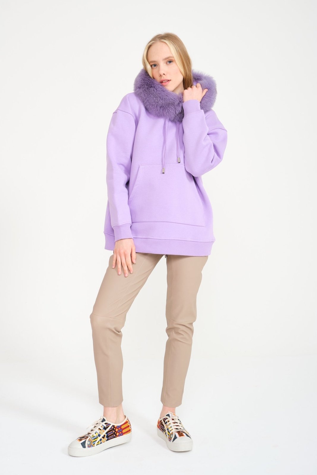 Luxe Cotton Hoodie with Fox Fur Hood - ADAMO