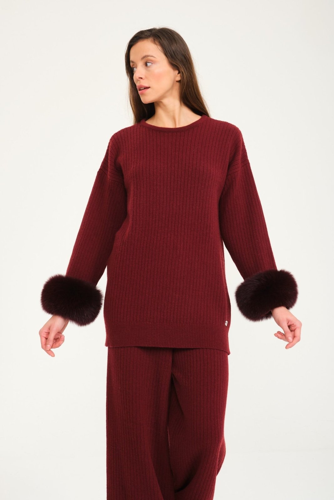 Luxe Wool Sweater with Fox Fur Cuffs - ADAMO