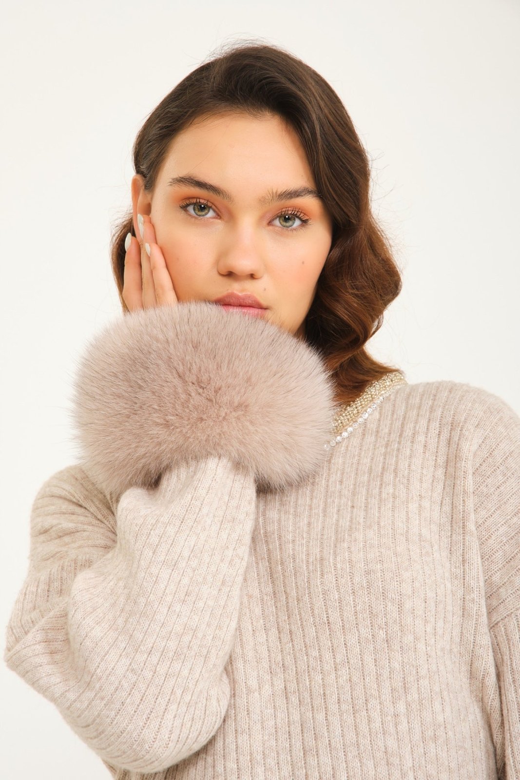 Luxe Wool Sweater with Fox Fur Cuffs - ADAMO