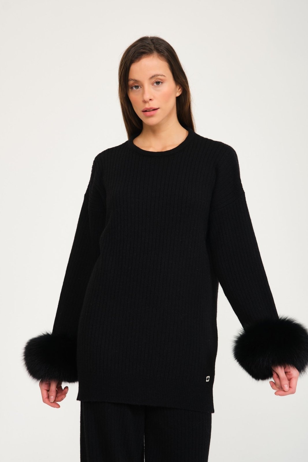 Luxe Wool Sweater with Fox Fur Cuffs - ADAMO