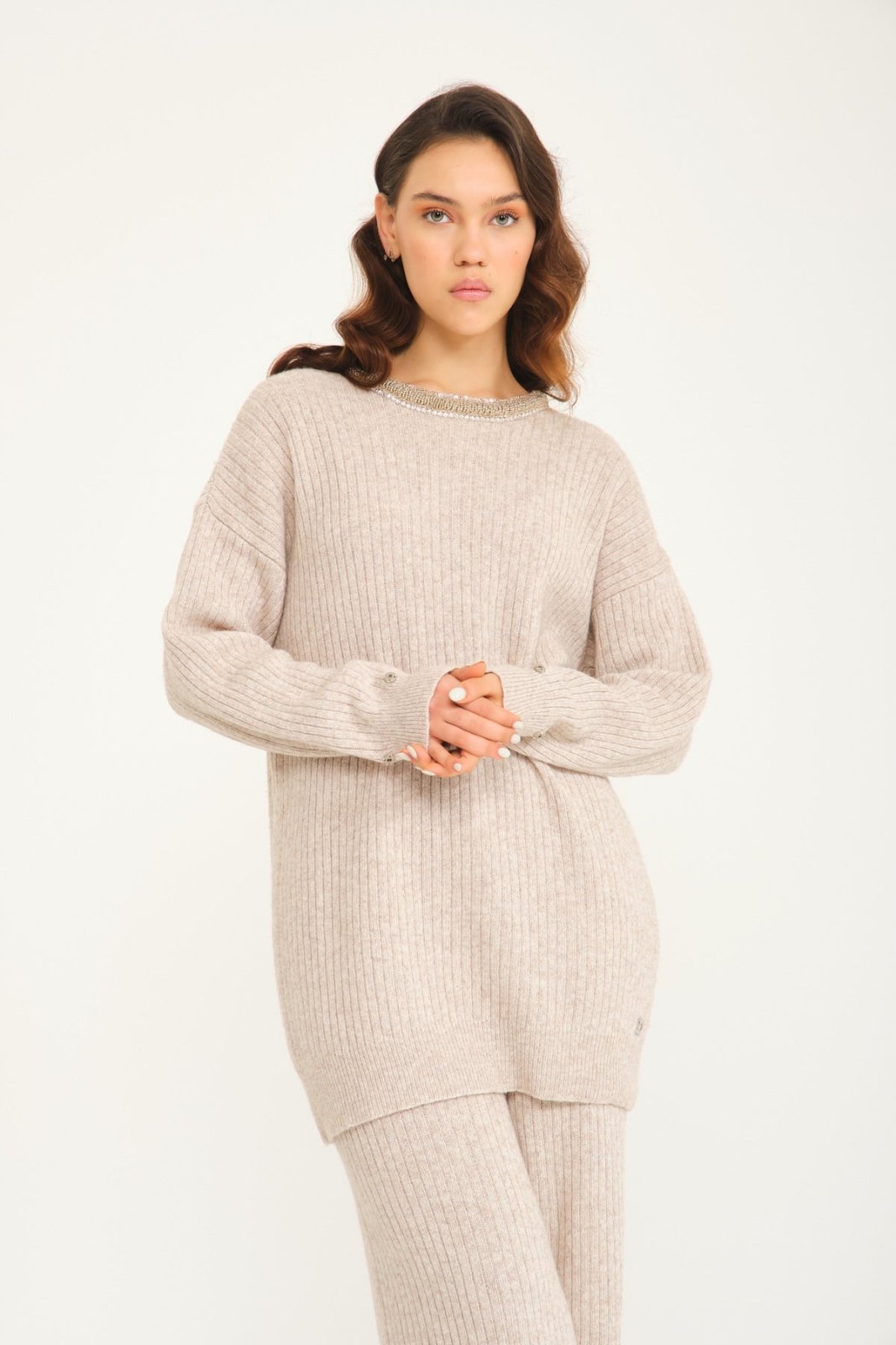 Luxe Wool Sweater with Fox Fur Cuffs - ADAMO