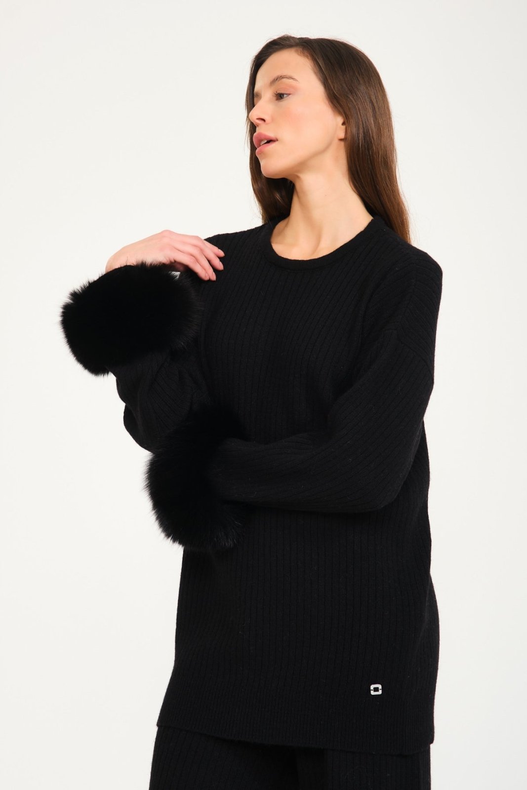 Luxe Wool Sweater with Fox Fur Cuffs - ADAMO