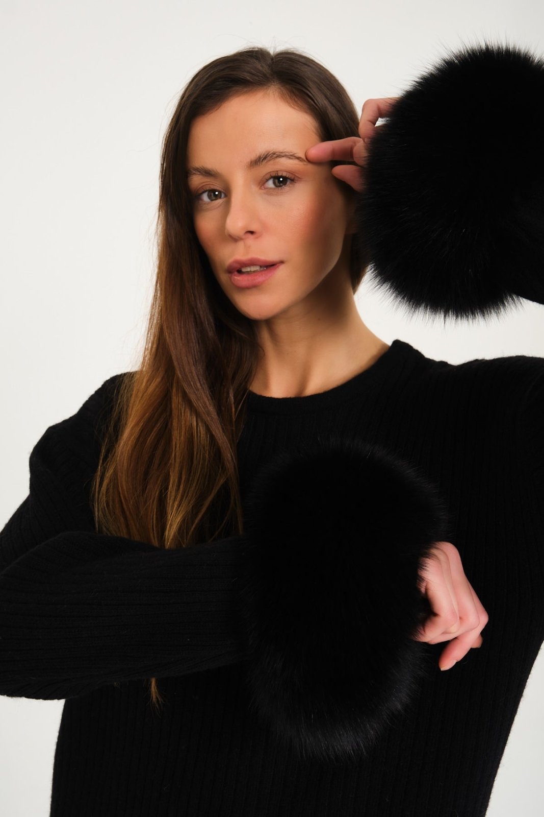 Luxe Wool Sweater with Fox Fur Cuffs - ADAMO