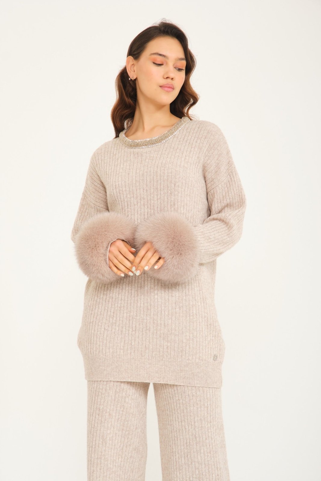 Luxe Wool Sweater with Fox Fur Cuffs - ADAMO