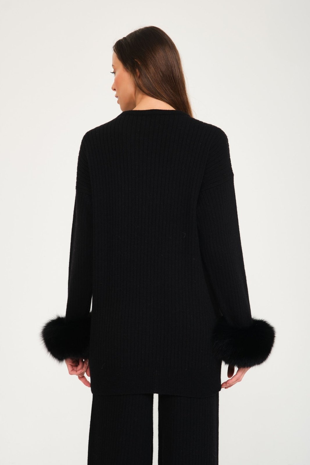 Luxe Wool Sweater with Fox Fur Cuffs - ADAMO