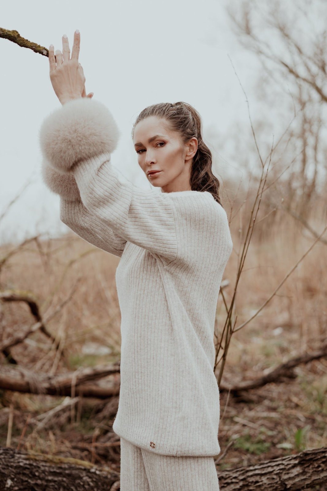 Luxe Wool Sweater with Fox Fur Cuffs - ADAMO