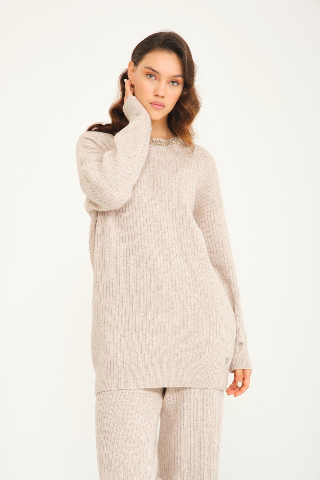 Luxe Wool Sweater with Fox Fur Cuffs - ADAMO