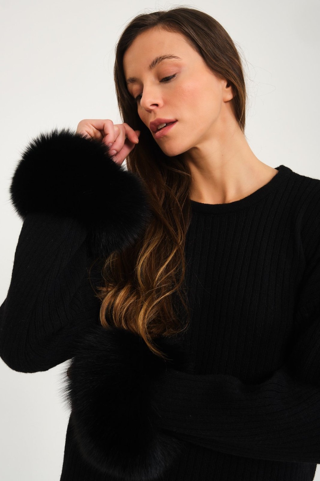 Luxe Wool Sweater with Fox Fur Cuffs - ADAMO