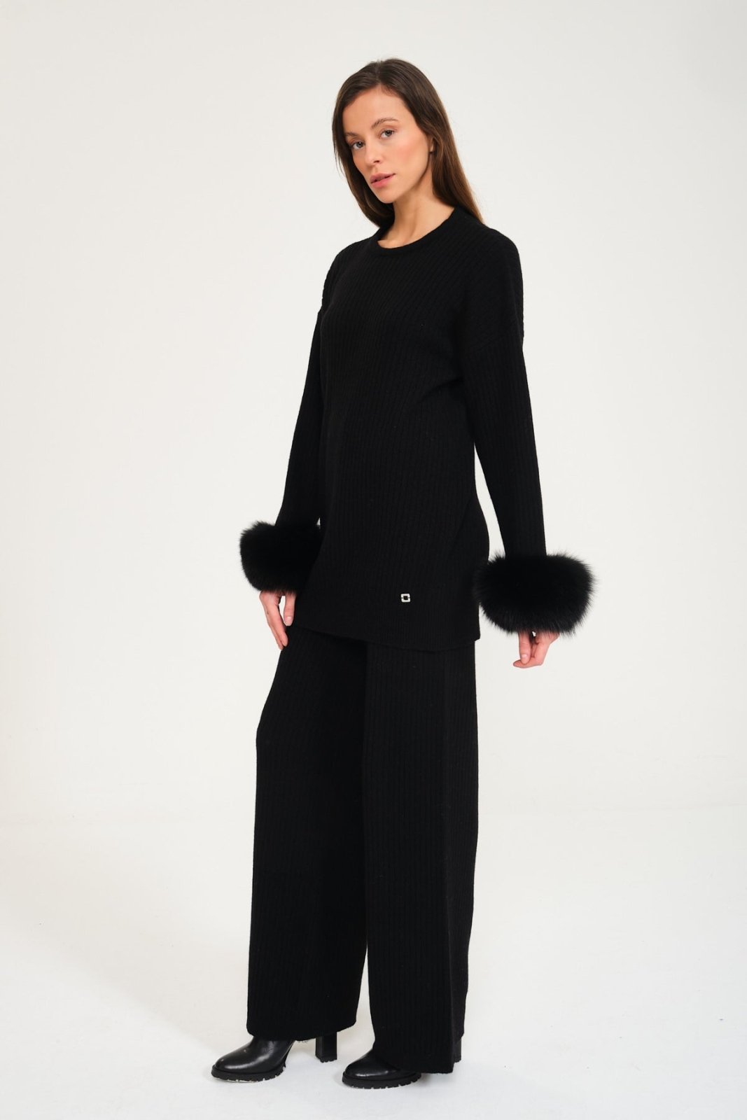 Luxe Wool Sweater with Fox Fur Cuffs - ADAMO