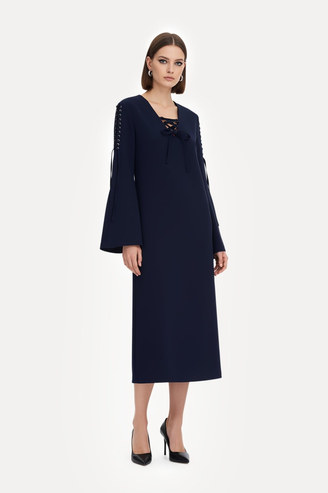 Midnight Navy Lace - Up Kaftan Dress - ADAMO