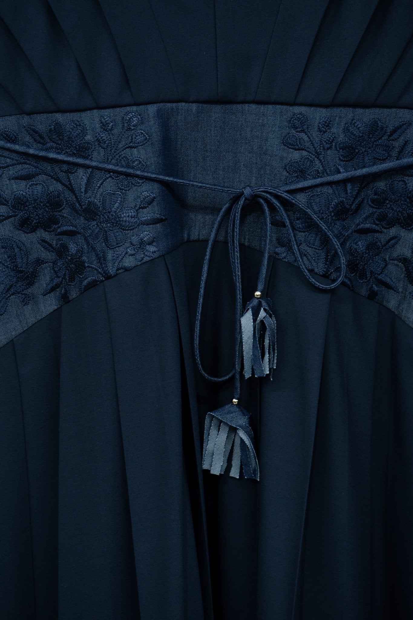 Midnight Navy Pleated V - Neck Dress - ADAMO