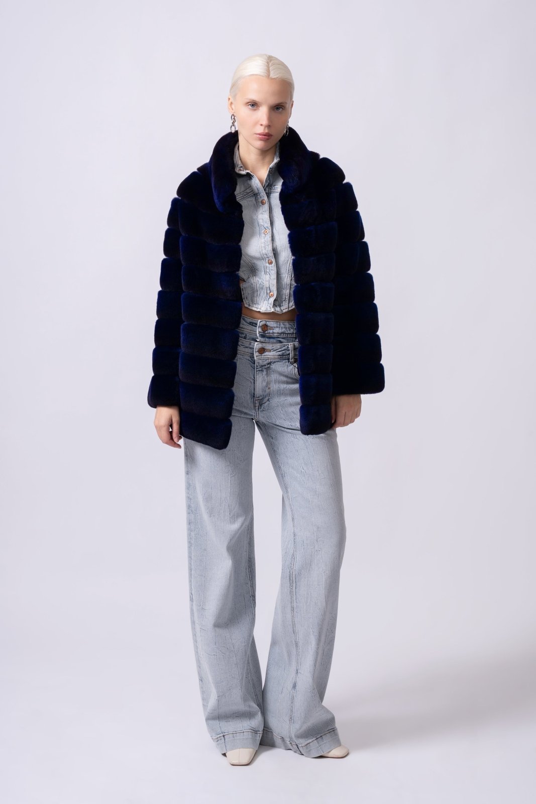 Midnight Sapphire Rex Chinchilla Fur Jacket - ADAMO