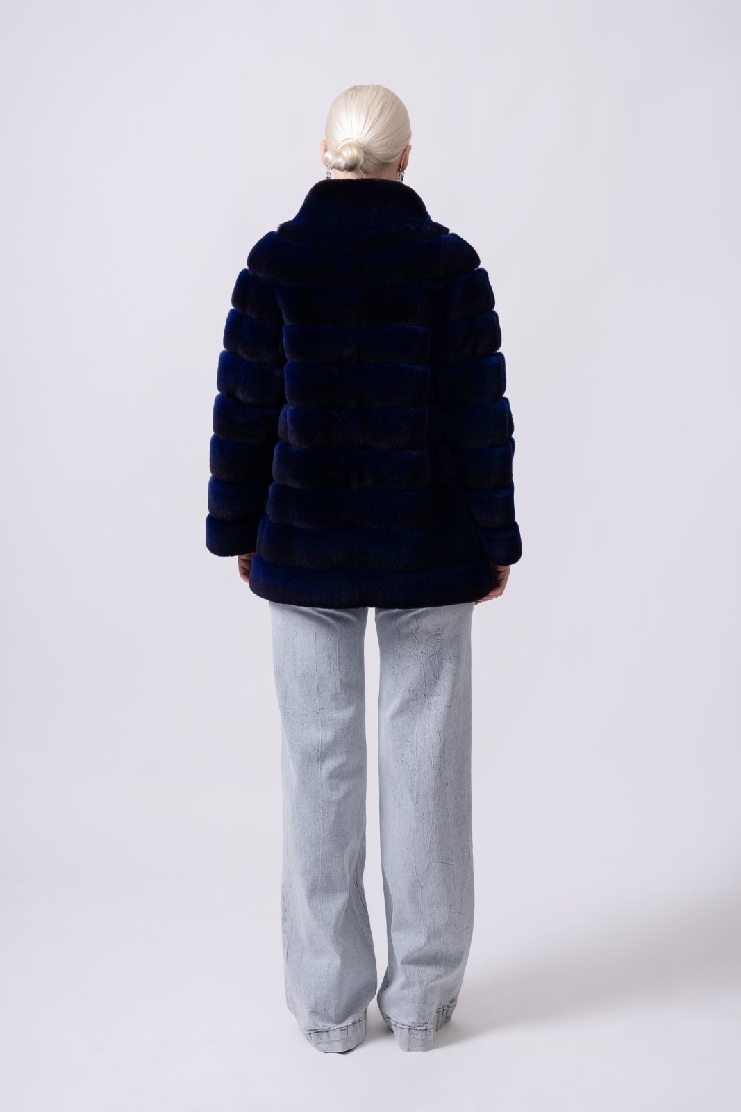 Midnight Sapphire Rex Chinchilla Fur Jacket - ADAMO