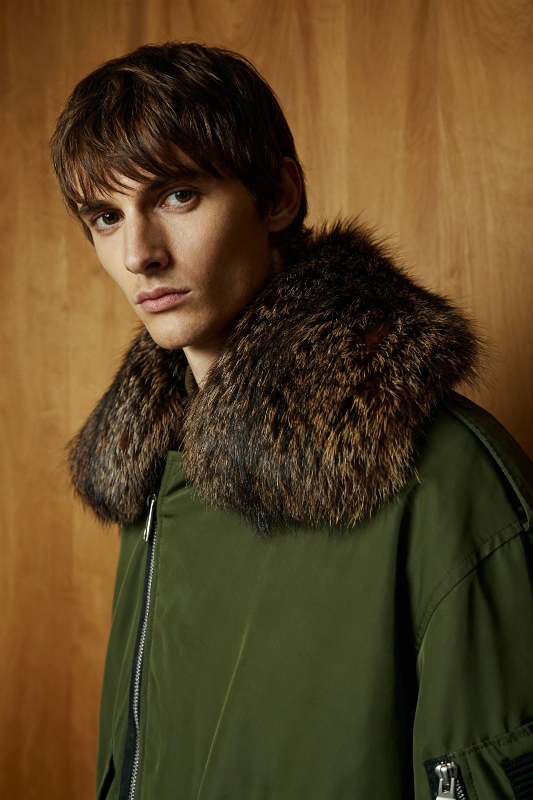 Military Green Technical Bomber with Fox Fur Collar - ADAMO
