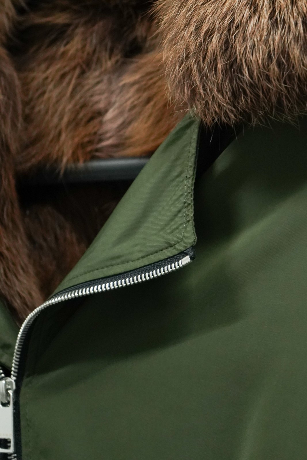 Military Green Technical Bomber with Fox Fur Collar - ADAMO