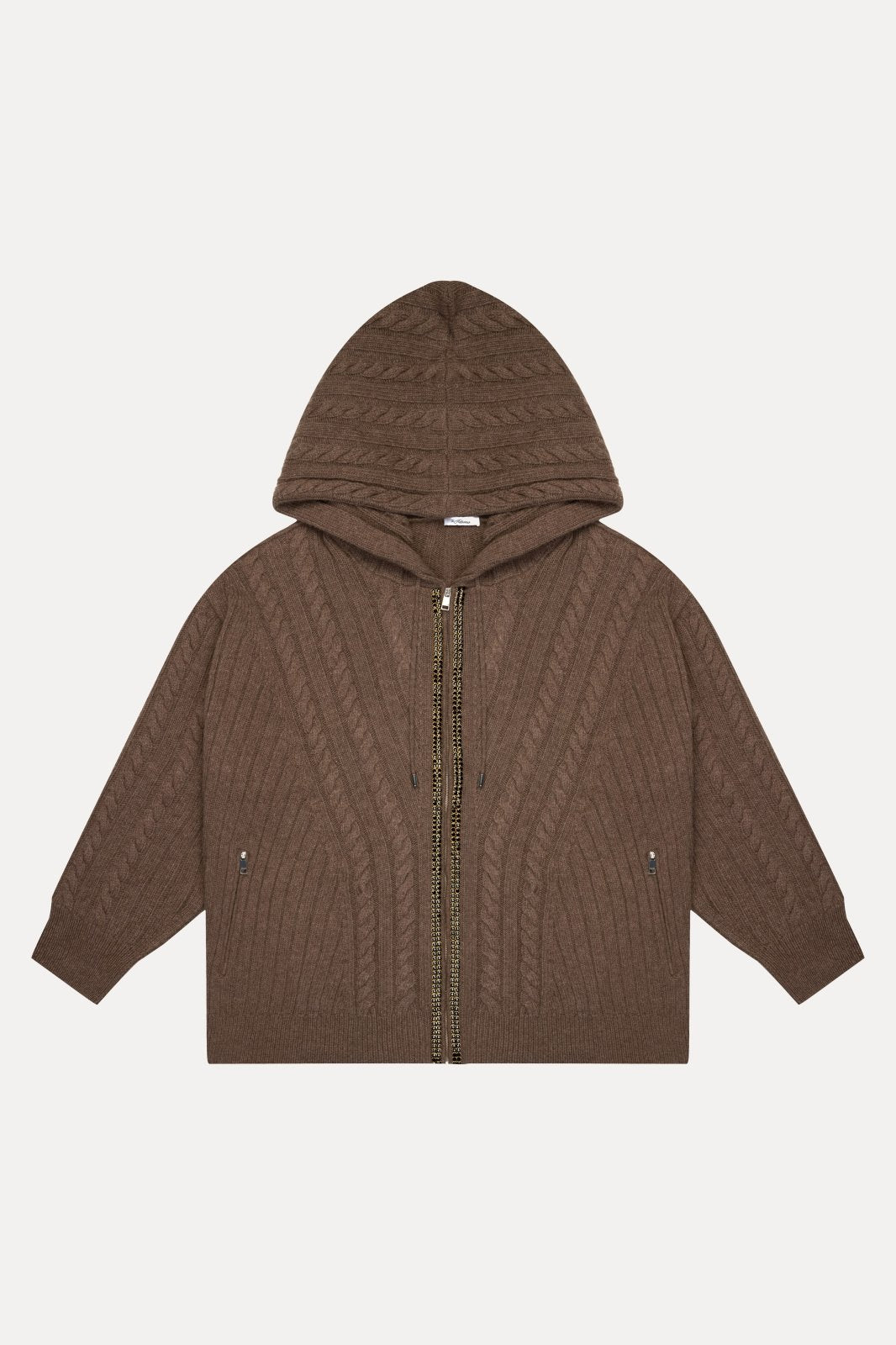Milk Brown Cable - Knit Wool Hoodie - ADAMO