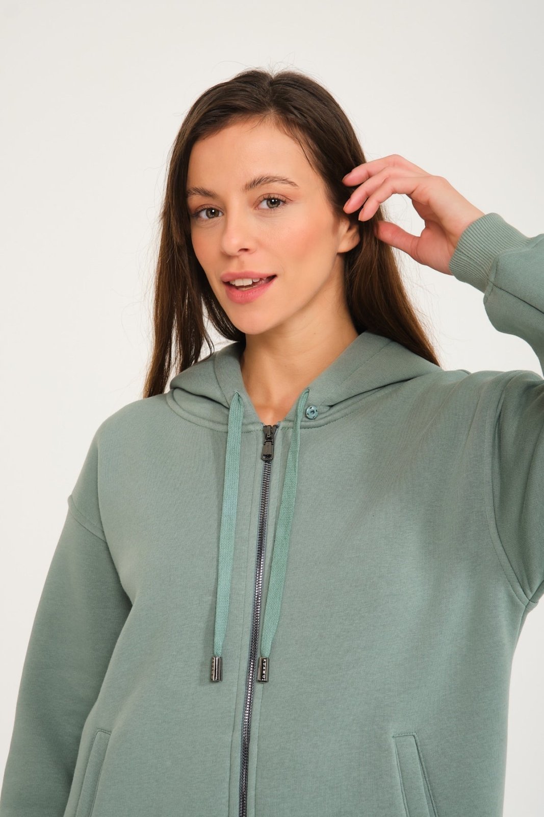 Mint Color Chinchilla Fur Zipped Hoodie & Jogger Set - ADAMO