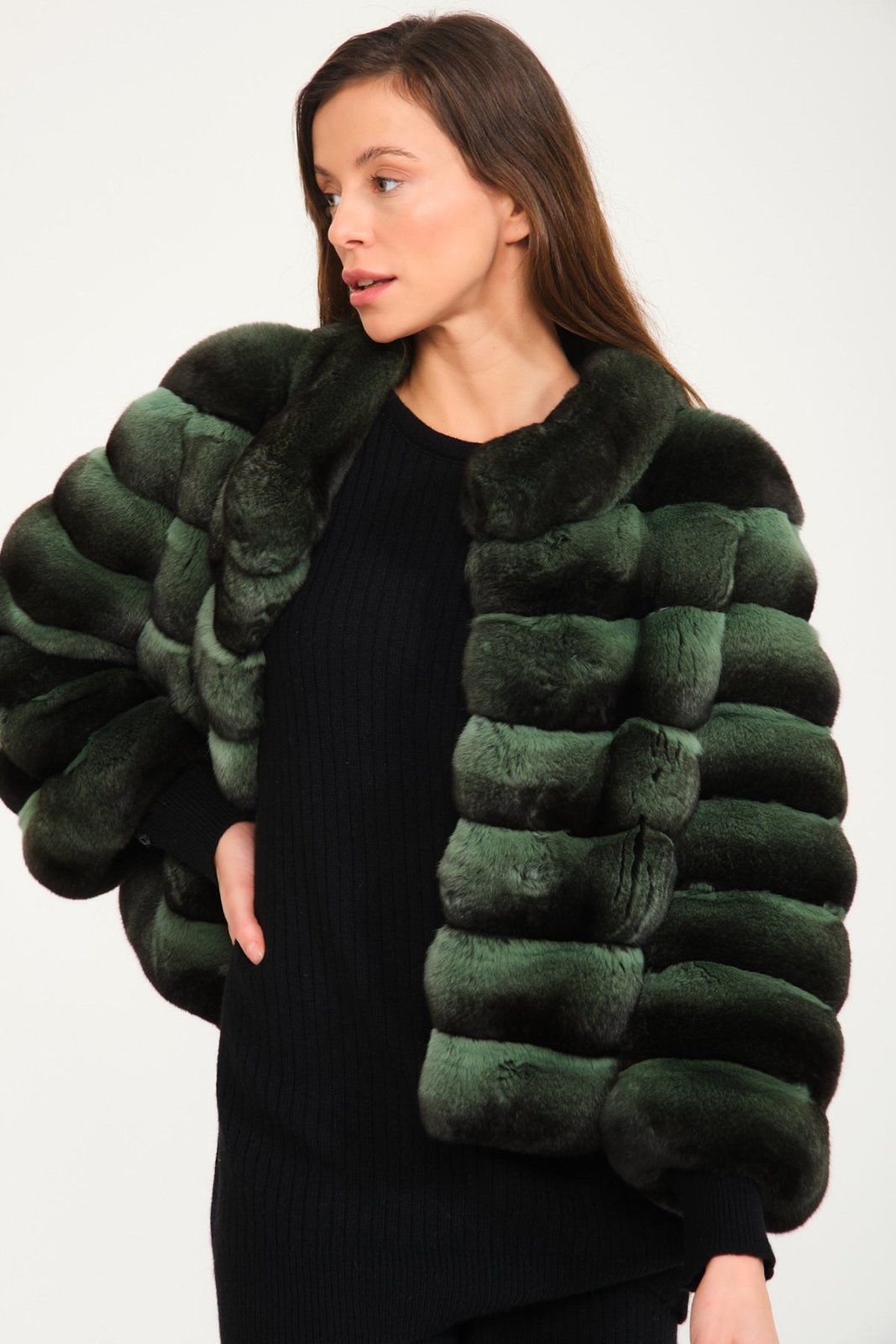 Mint Green Chinchilla Fur Coat - ADAMO