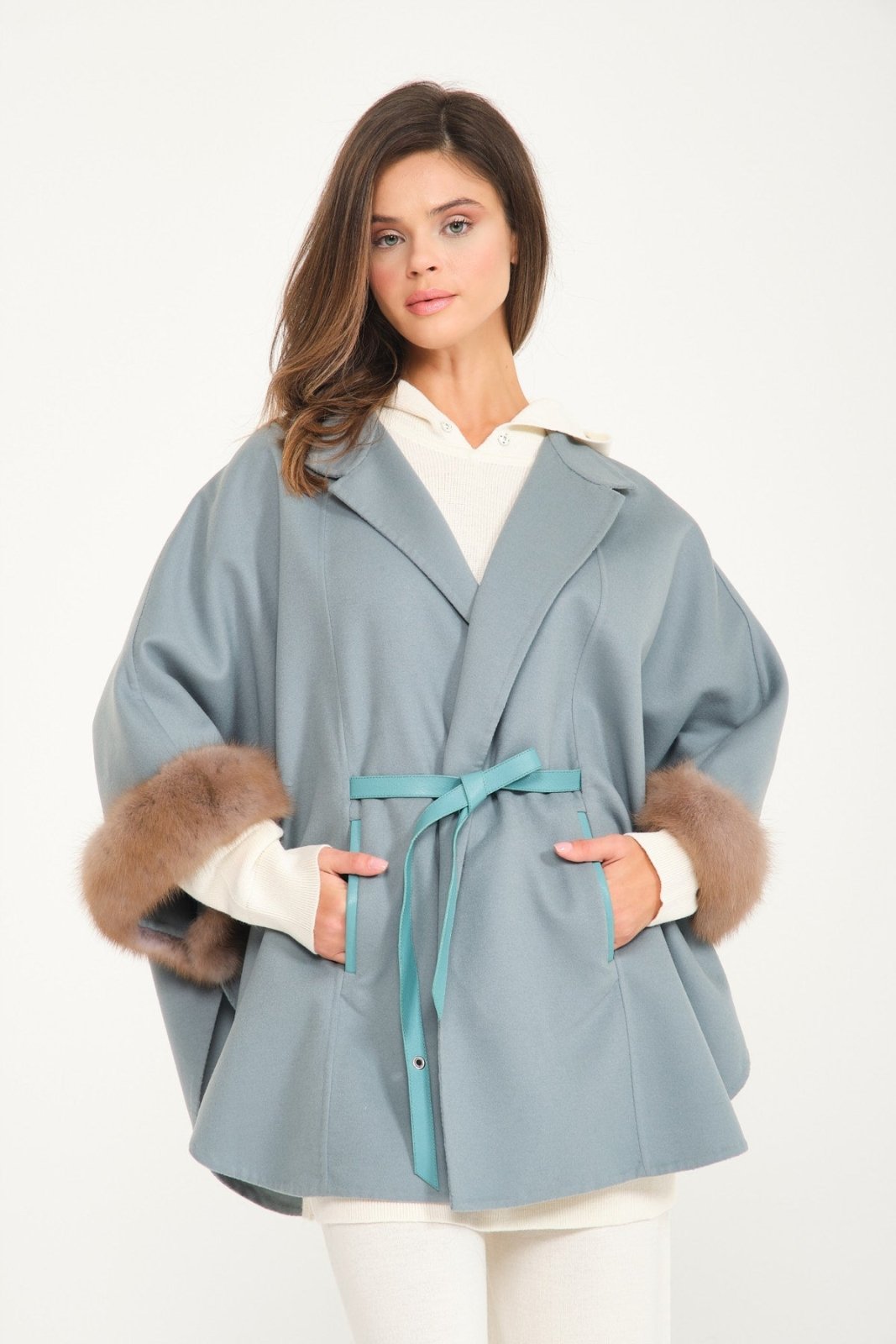 Mint Green Wool & Sable Fur Coat - ADAMO