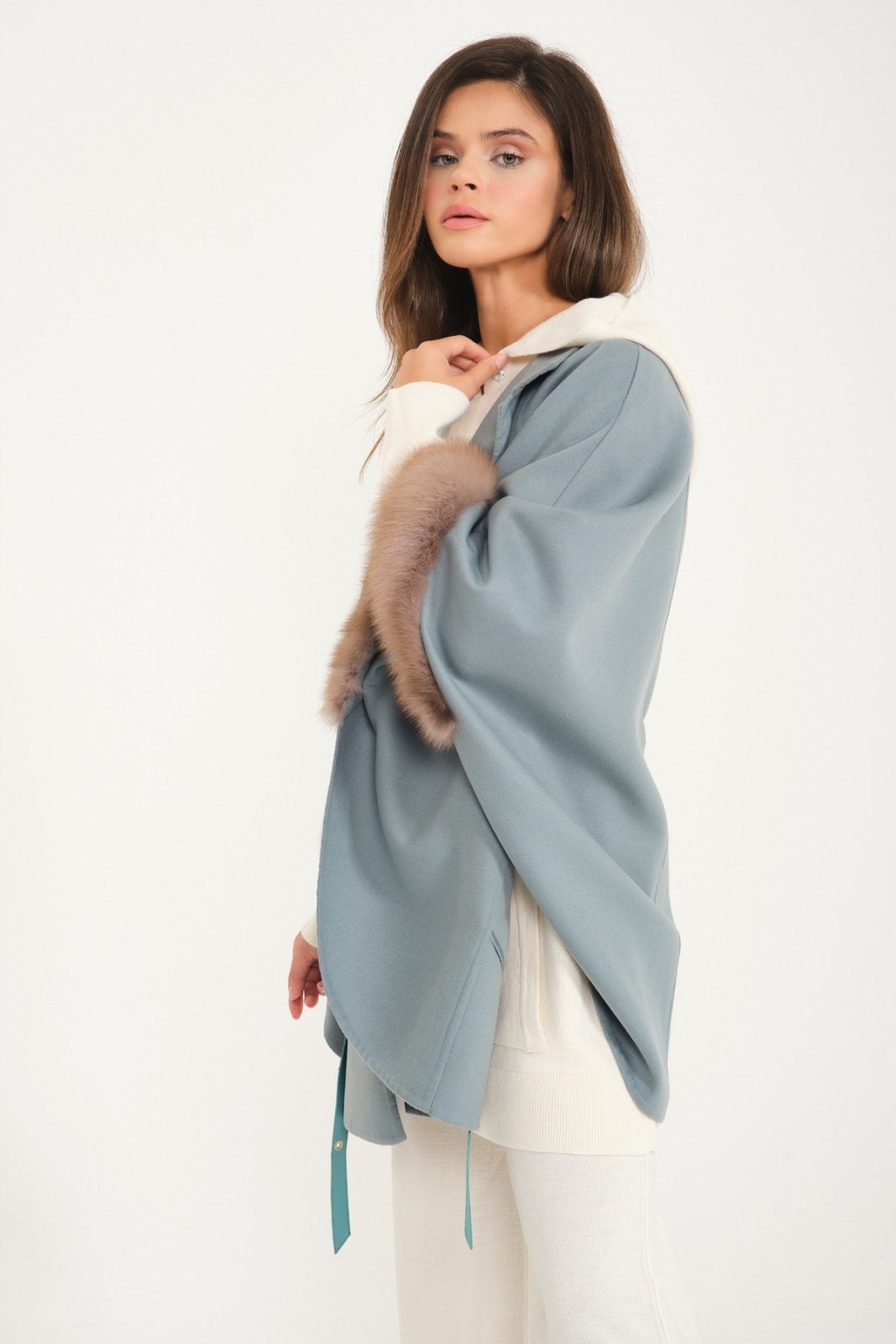 Mint Green Wool & Sable Fur Coat - ADAMO