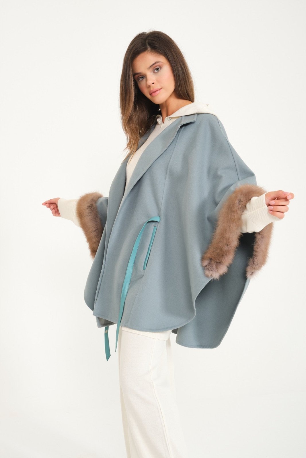 Mint Green Wool & Sable Fur Coat - ADAMO