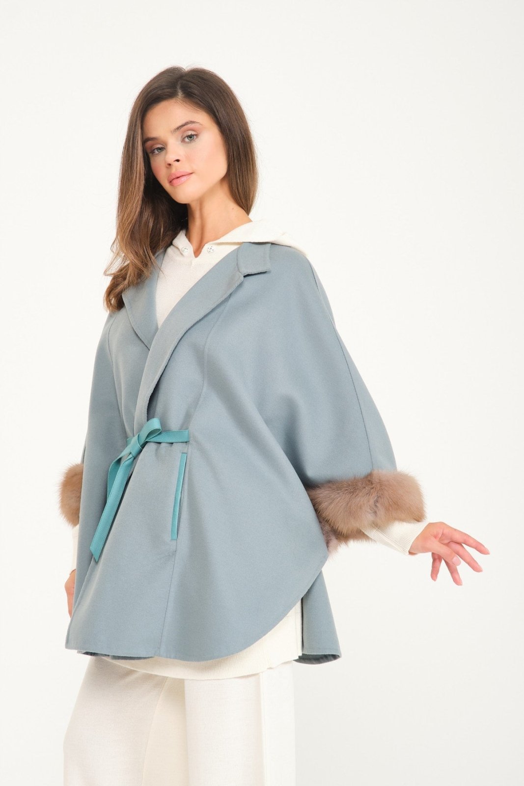 Mint Green Wool & Sable Fur Coat - ADAMO