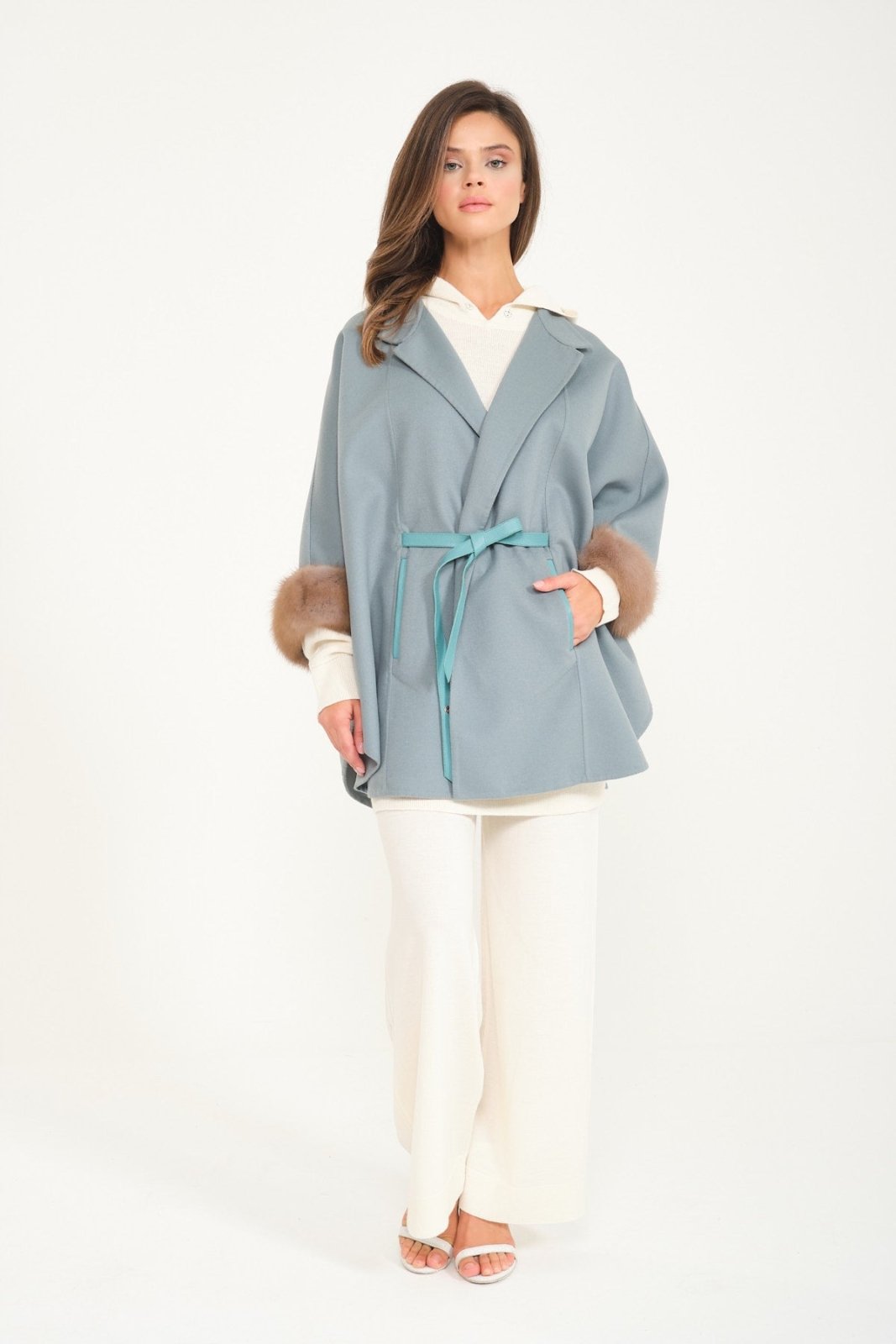 Mint Green Wool & Sable Fur Coat - ADAMO