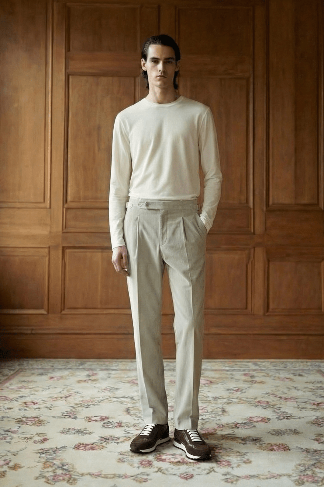 Mist Grey Velvet Pleated Trousers - ADAMO