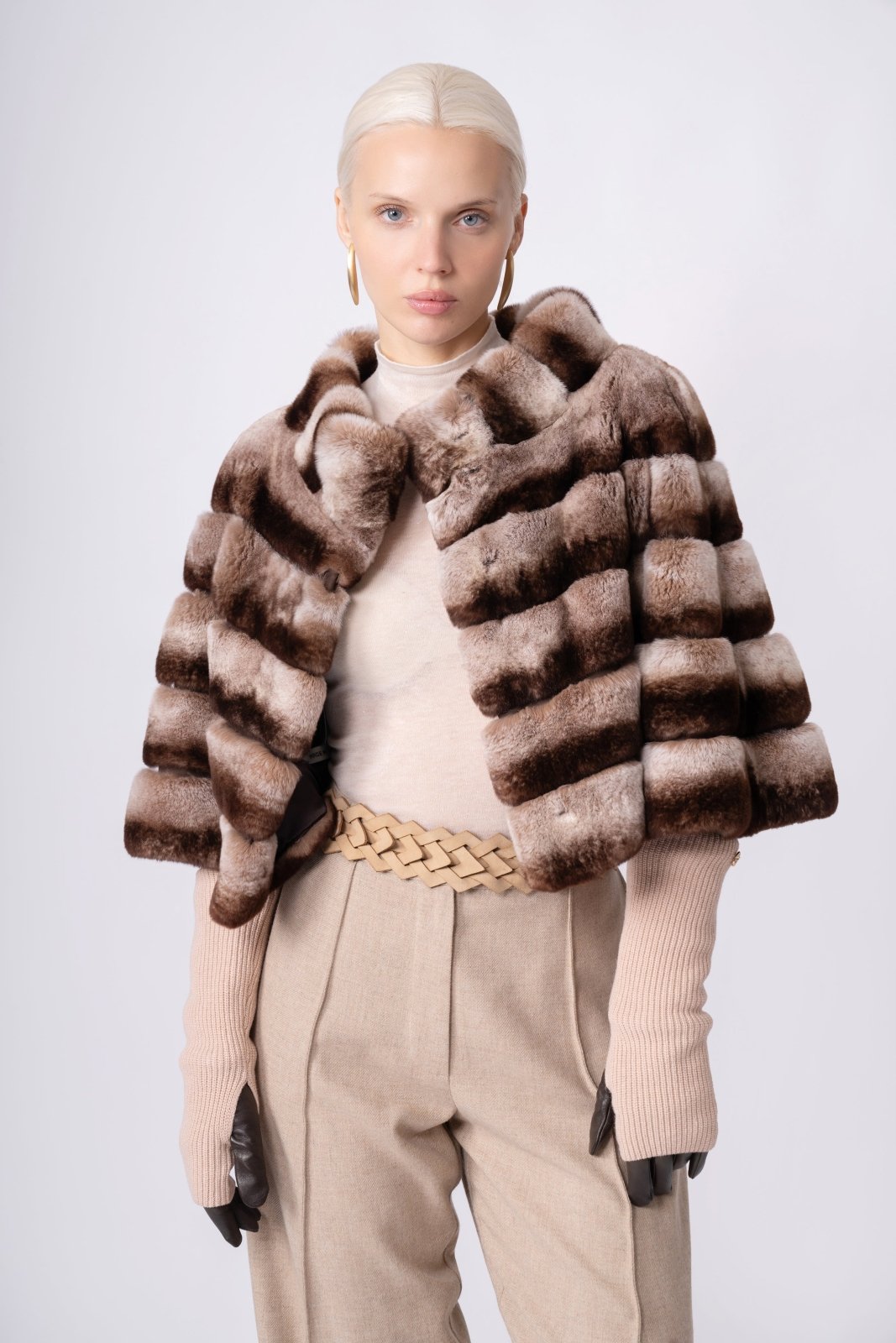 Mocha Eclipse Rex Fur Jacket - ADAMO
