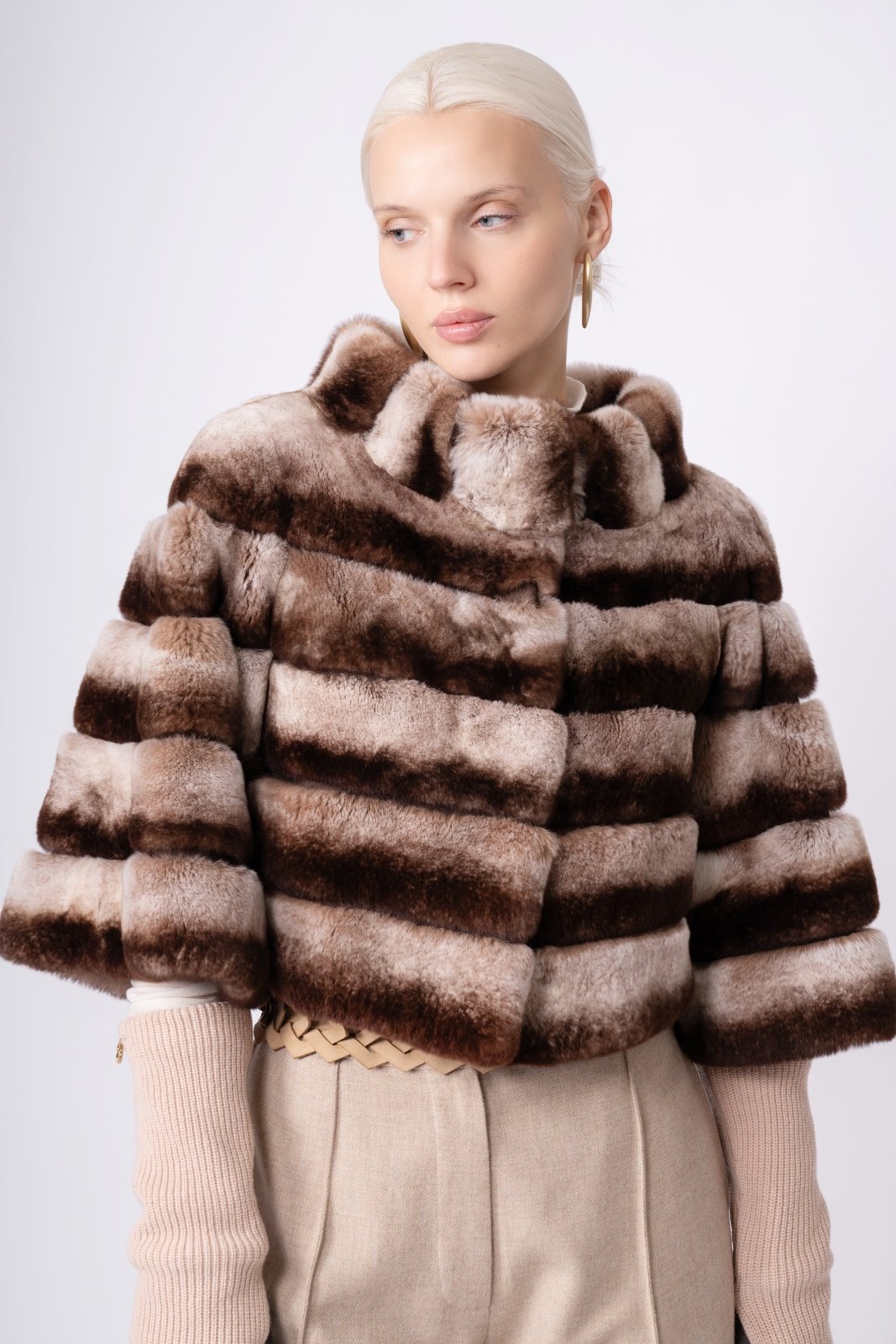 Mocha Eclipse Rex Fur Jacket - ADAMO
