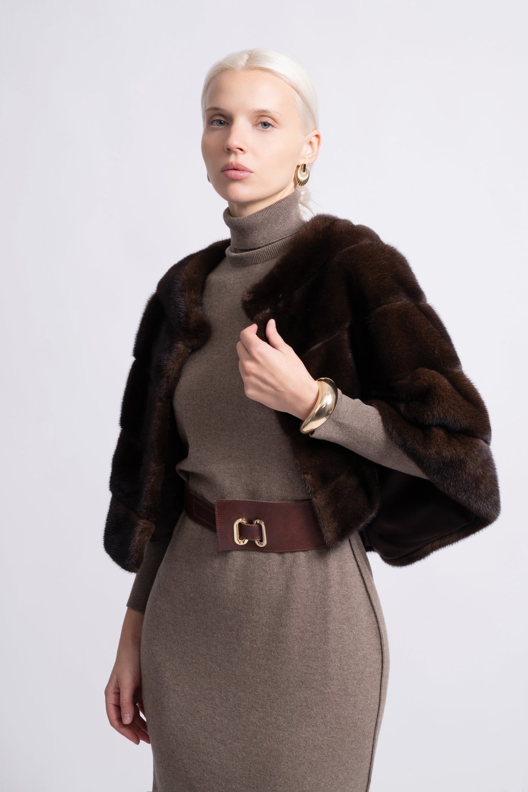 Mocha Elegance Mink Fur Bolero - ADAMO