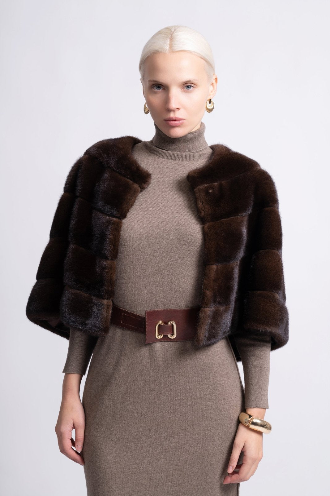 Mocha Elegance Mink Fur Bolero - ADAMO