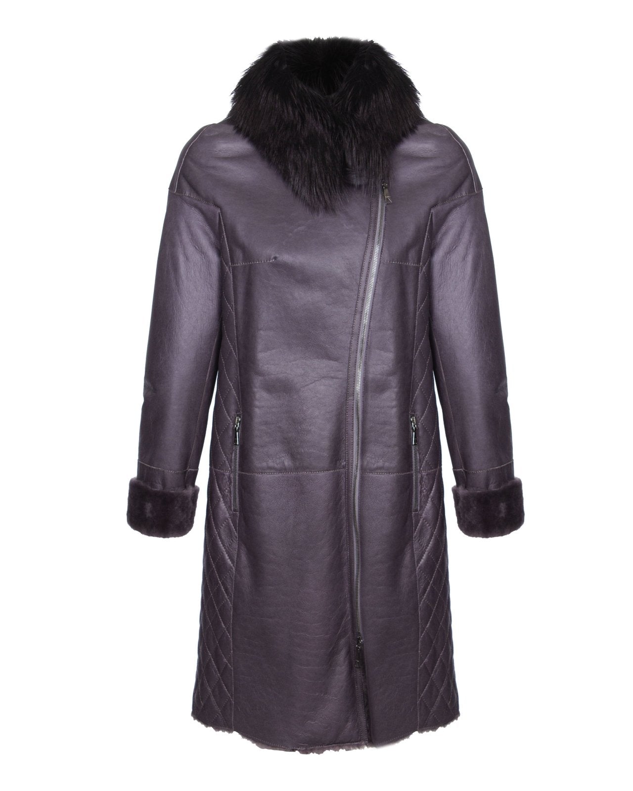 Mouse Color Long Leather Coat - ADAMO