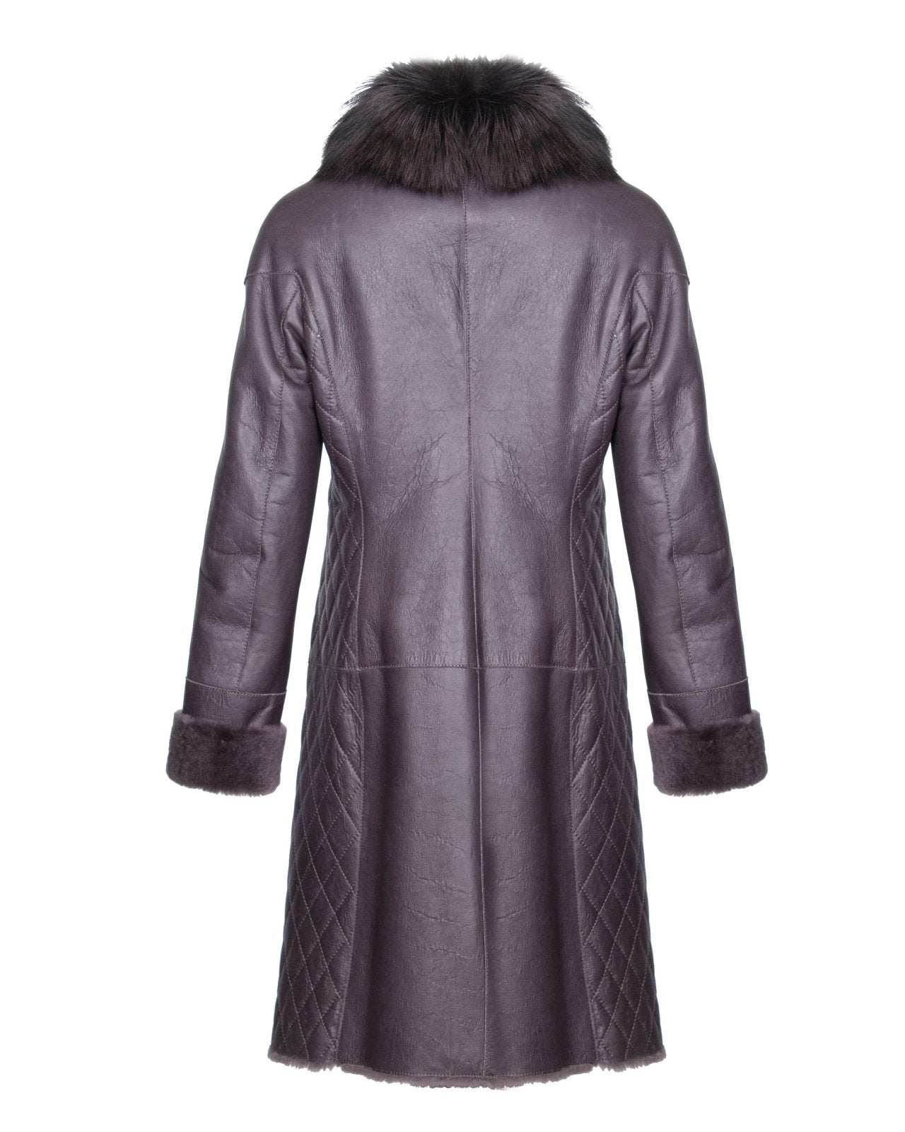 Mouse Color Long Leather Coat - ADAMO