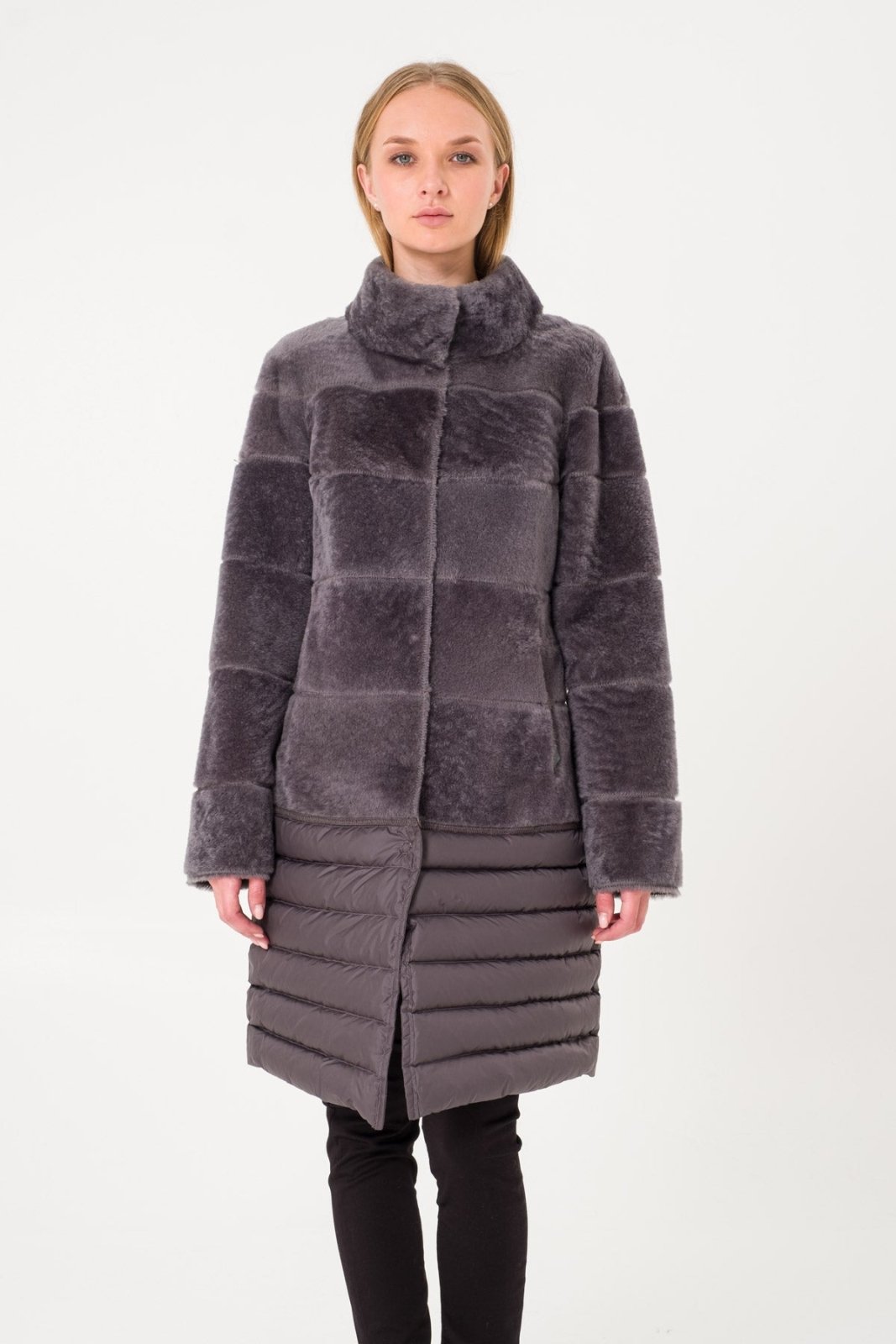 Mouse Color Long Shearling Coat - ADAMO